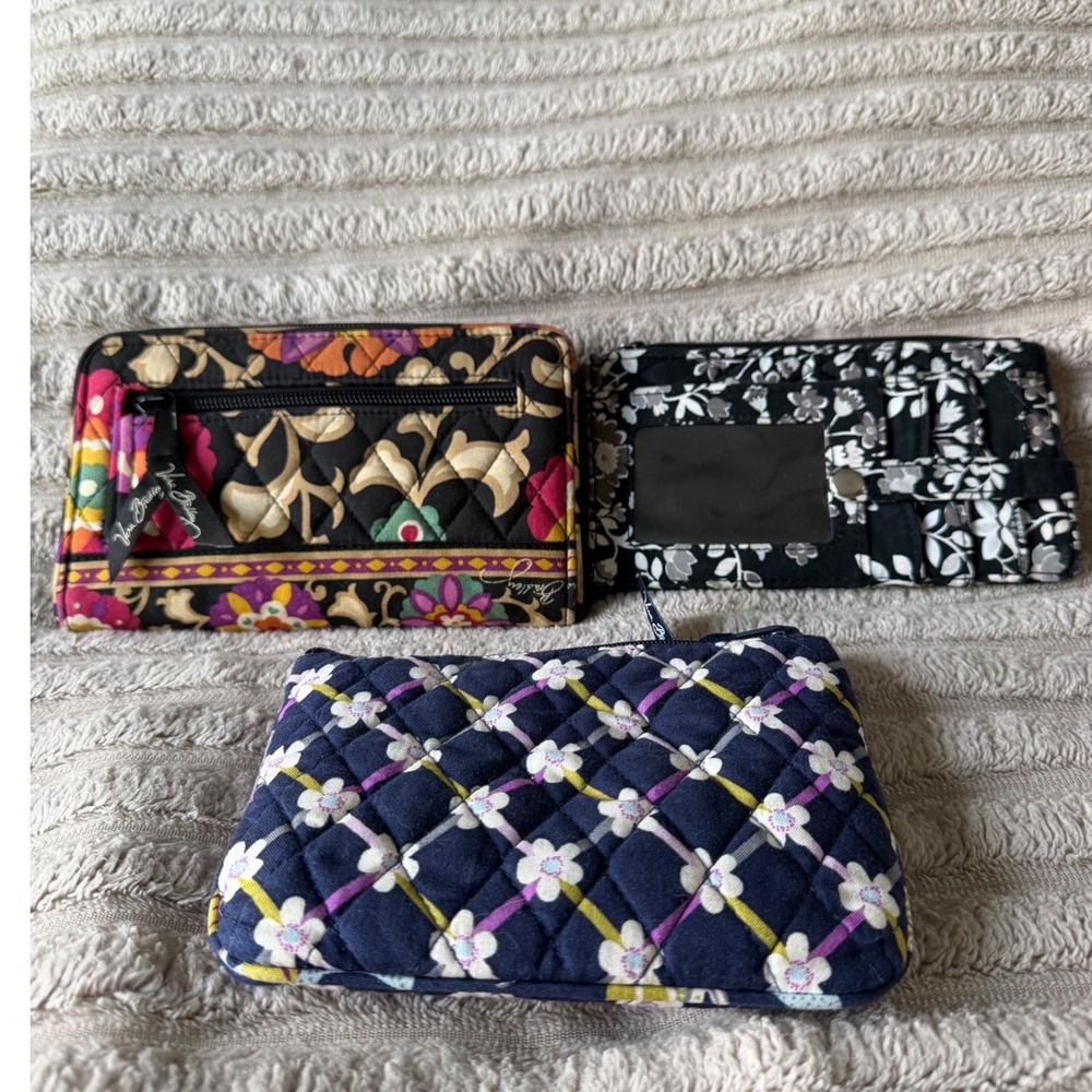 Vera Bradley Bundle Turnlock Wallet Zip ID Case Coin Pouch Quilted Floral 3pc St - Picture 2 of 11